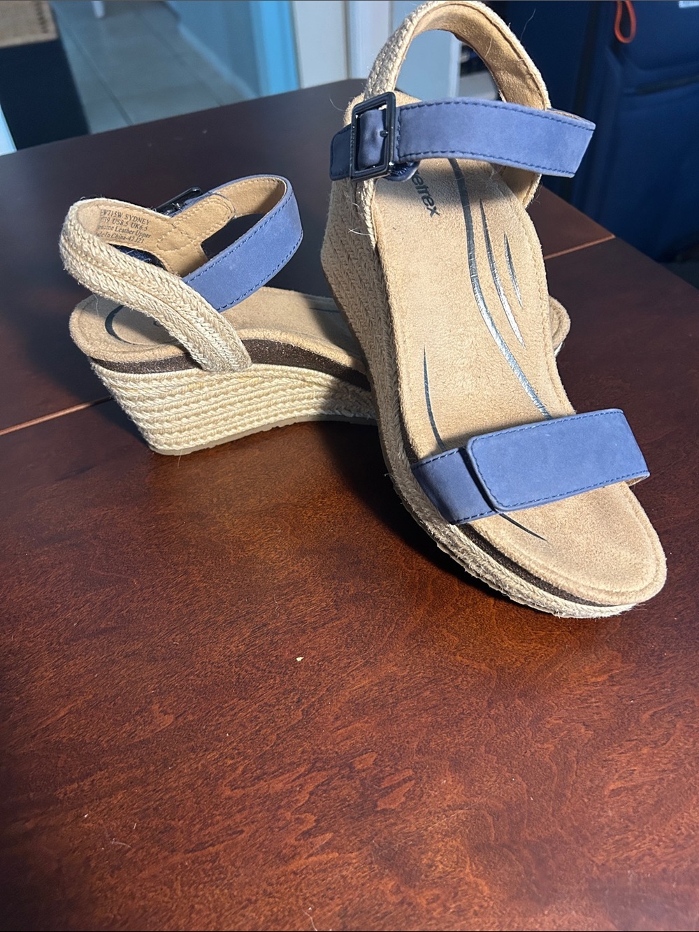 Aerex Sydney Blue Leather Espadrille Wedge Sandals